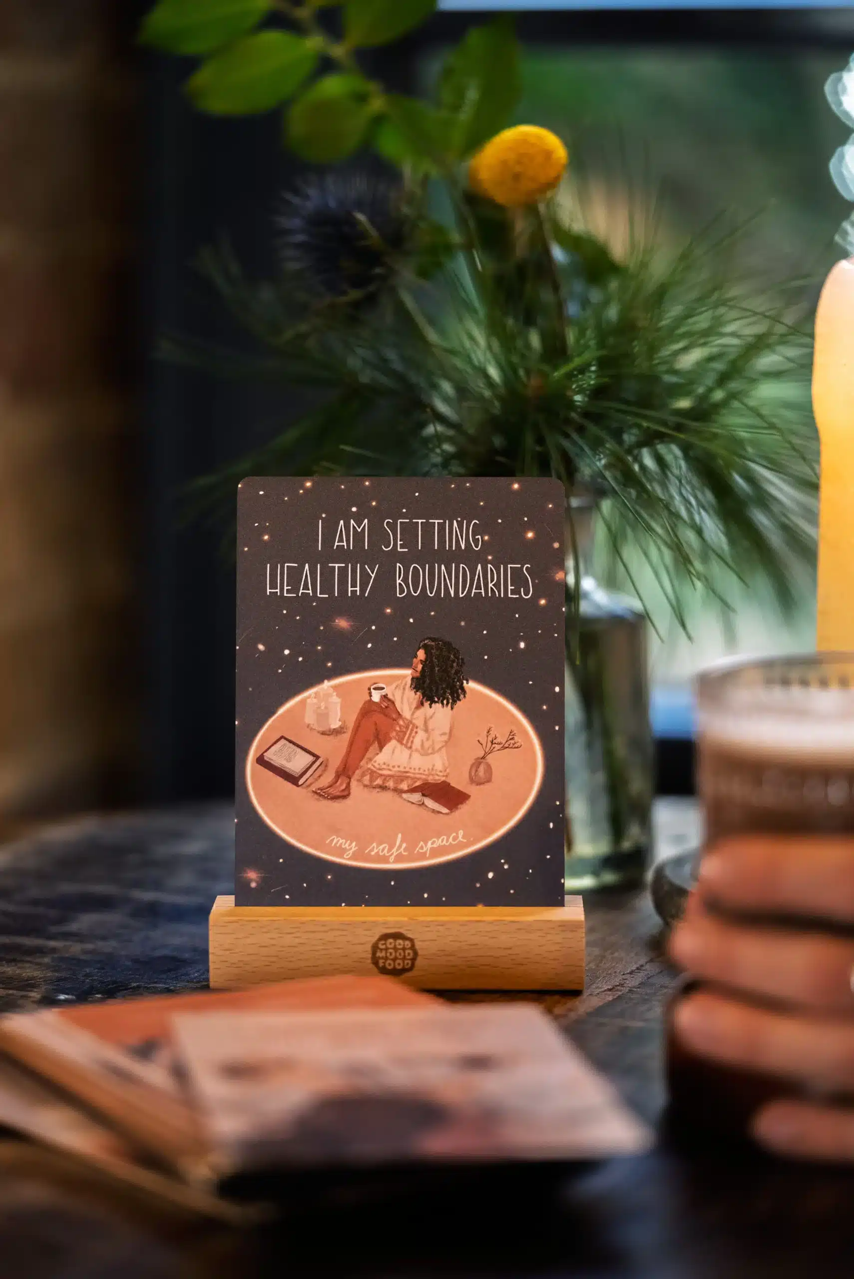 Moodbild Affirmation card Deck mit Holzständer 1